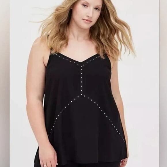 torrid Tops - Torrid Studded Cami Womens Size 2X Black V-Neck Tank Edgy Sleeveless Top